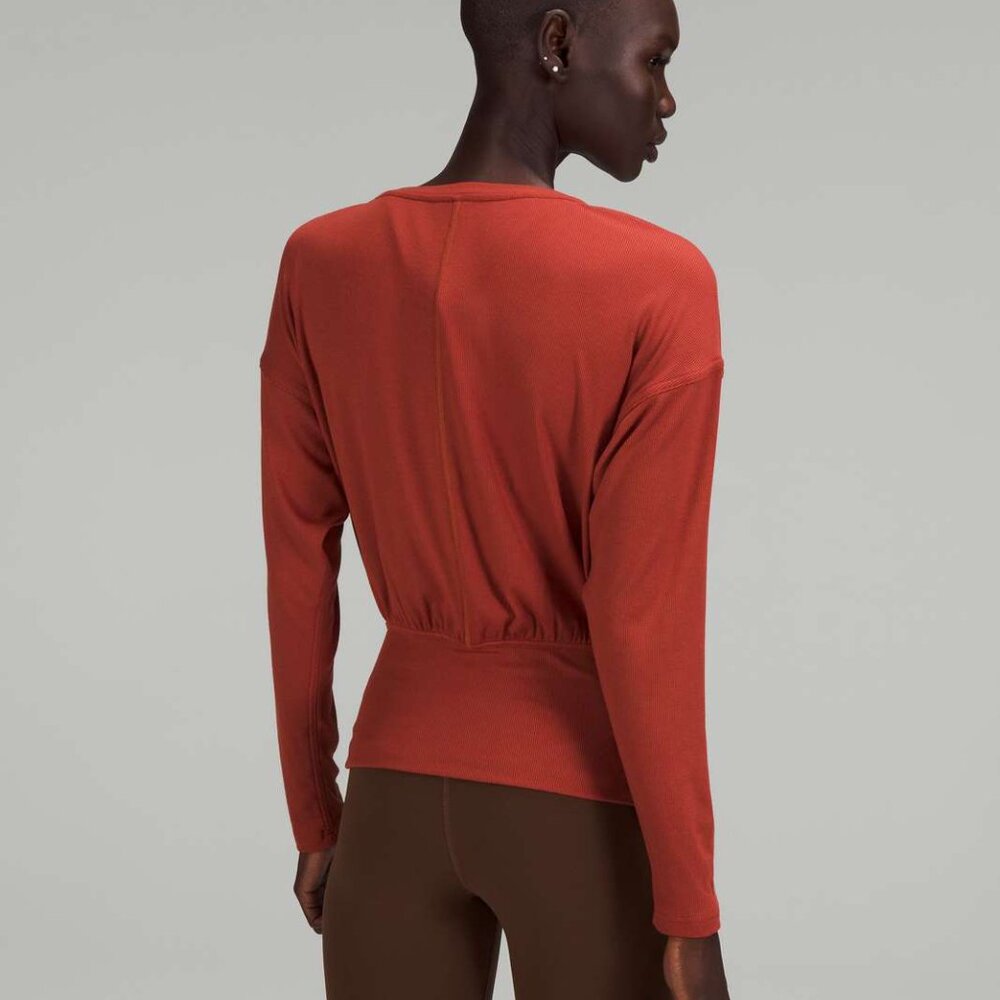 Lululemon Ribbed Modal-Silk Blend Long Sleeve Shirt Cayenne Size 6 - Picture 4 of 8